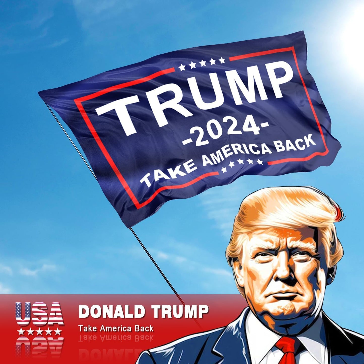 Trump 2024 “Take America Back” Flag – Double-Sided,  (3x5ft, 3-Ply)