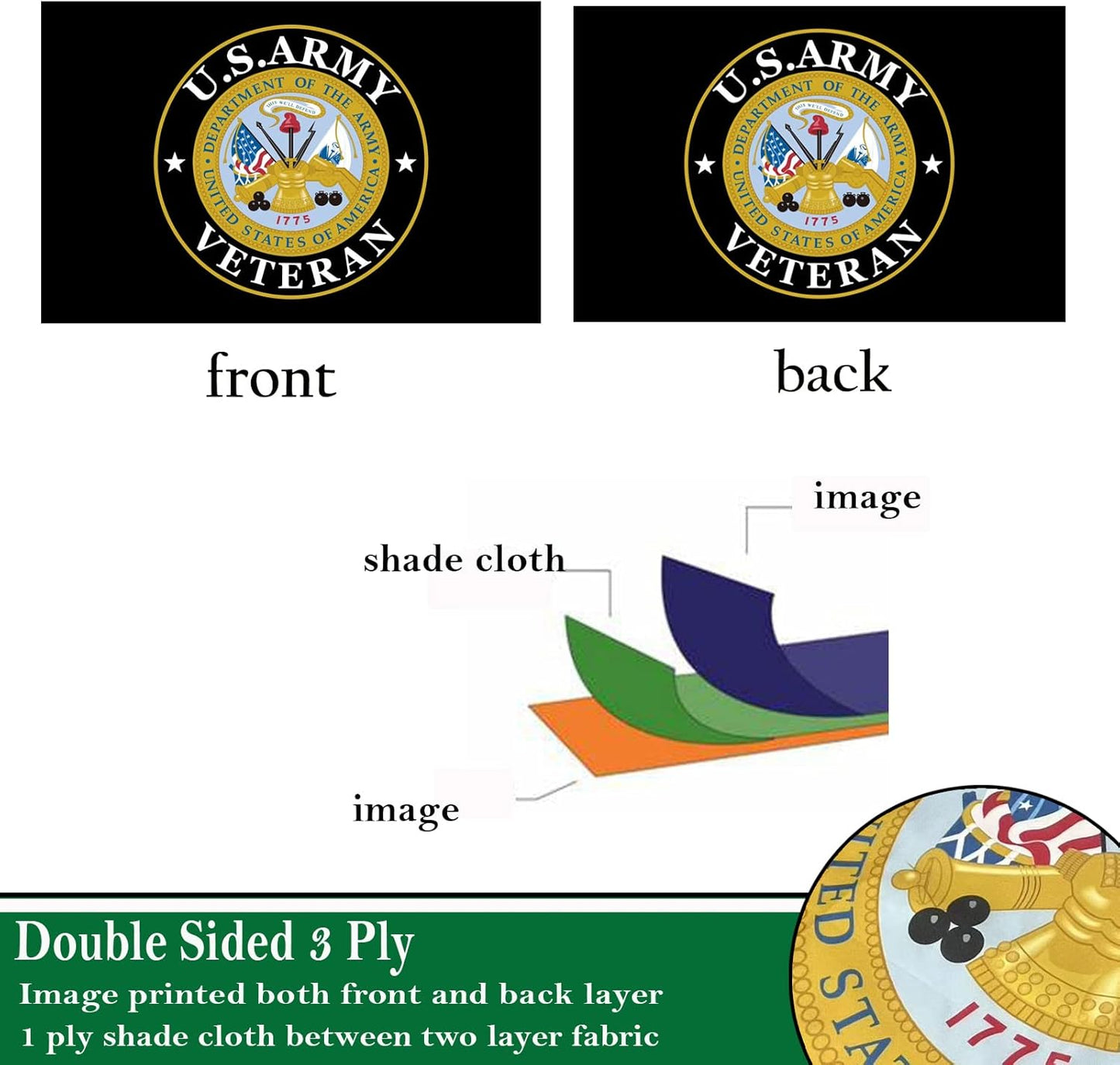 Army Veteran Emblem Flag – Double-Sided, 3-Ply Polyester (3x5ft)