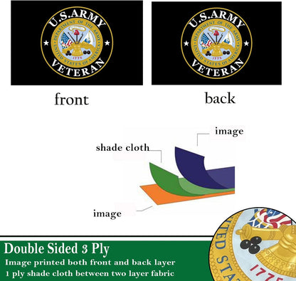 Army Veteran Emblem Flag – Double-Sided, 3-Ply Polyester (3x5ft)